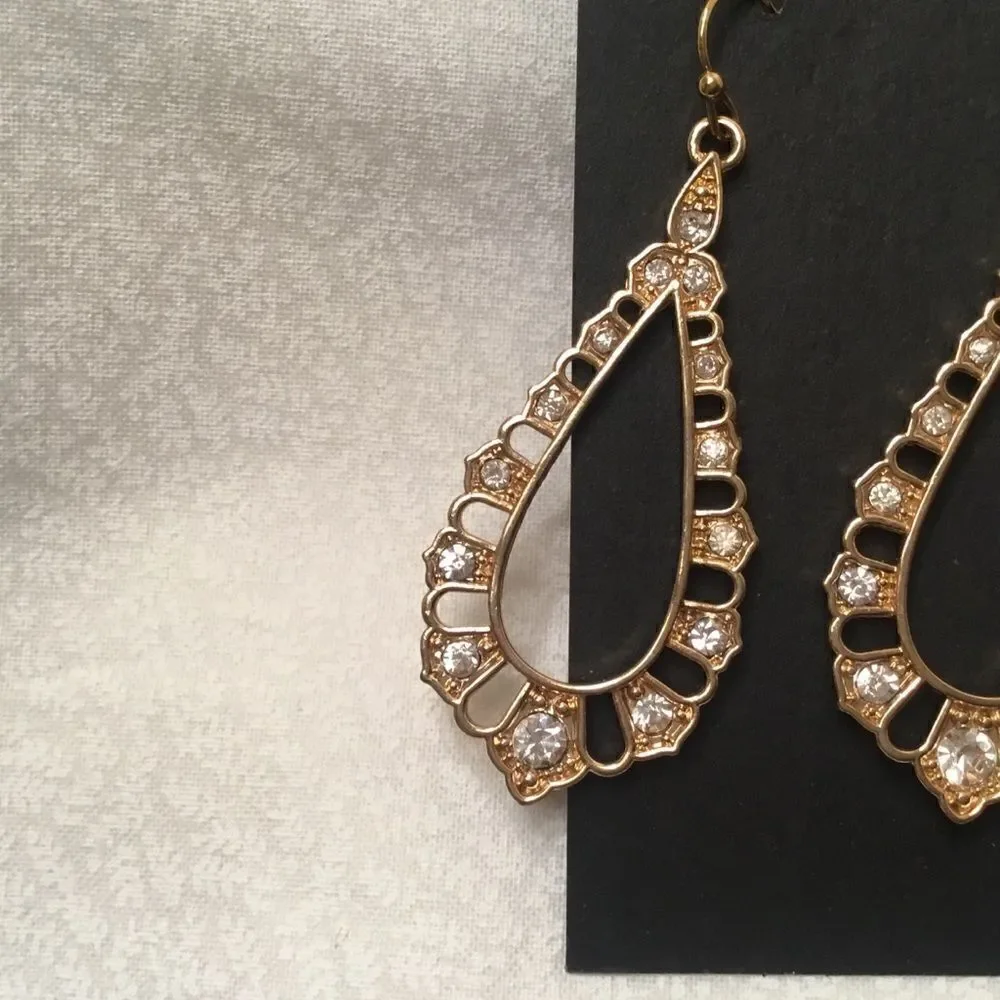 Goldtone and Clear Crystal Teardrop Earrings